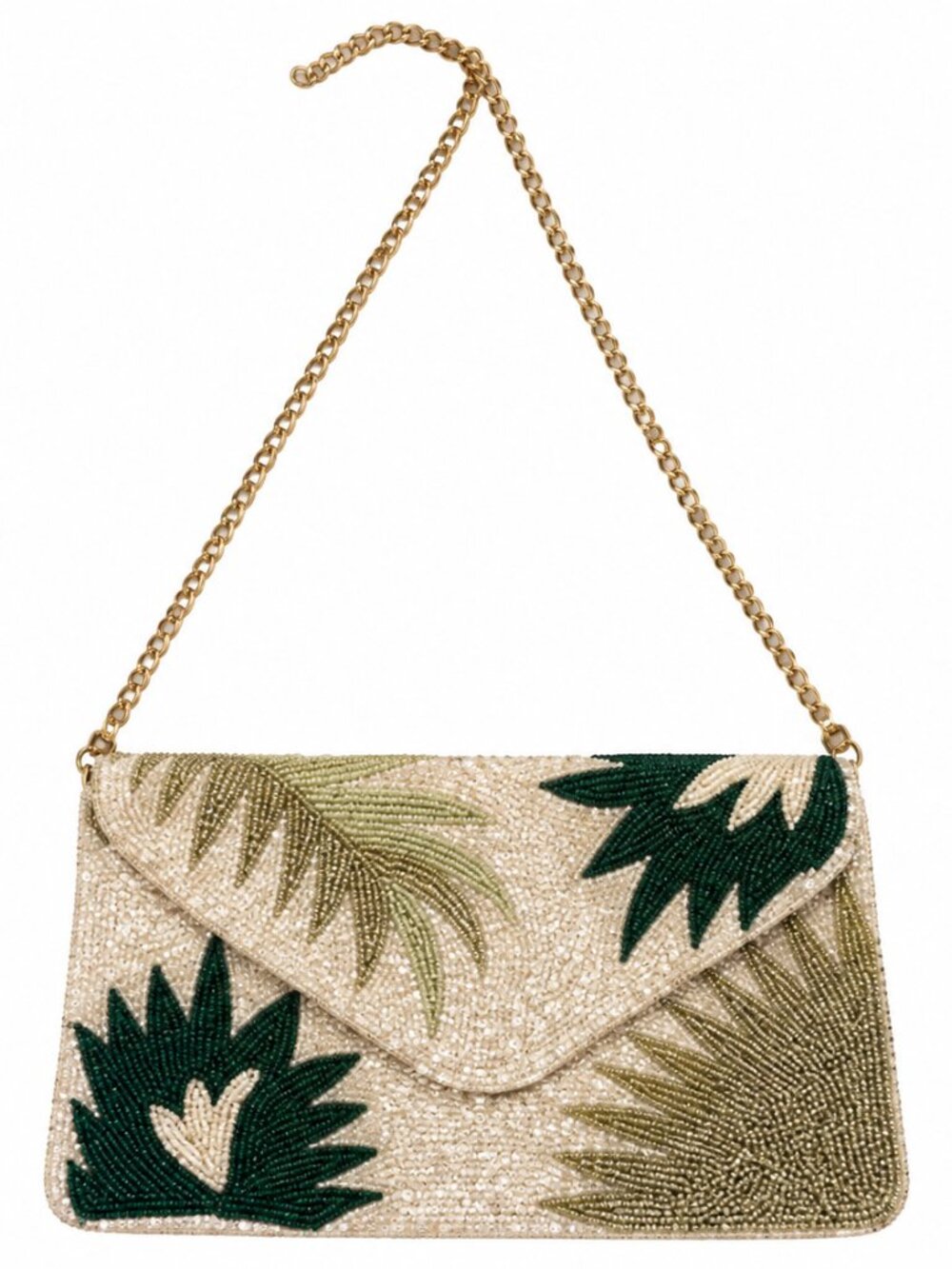 Roller Rabbit Beaded Palm Emmie Envelope Clutch with Shoulder Strap